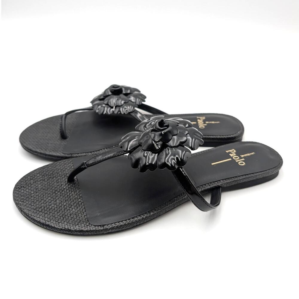 Linea Paolo Laurel Flower Sandals Open Toe Women's Black Size US9M EU39.5
